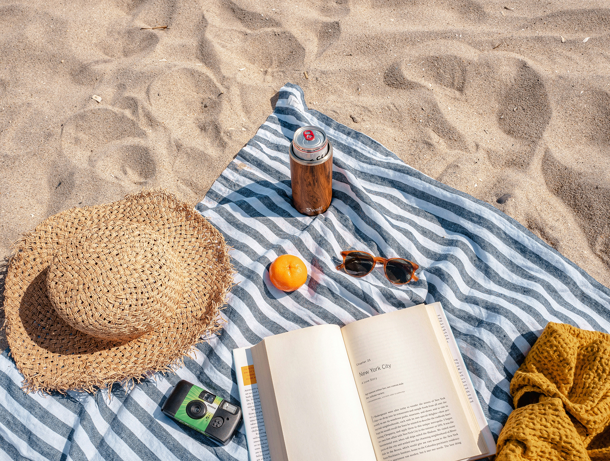 travel items on a towel